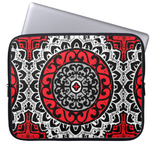 Capa Para Notebook Sudoeste Sol Mandala Batik, Vermelho, Preto e Bran
