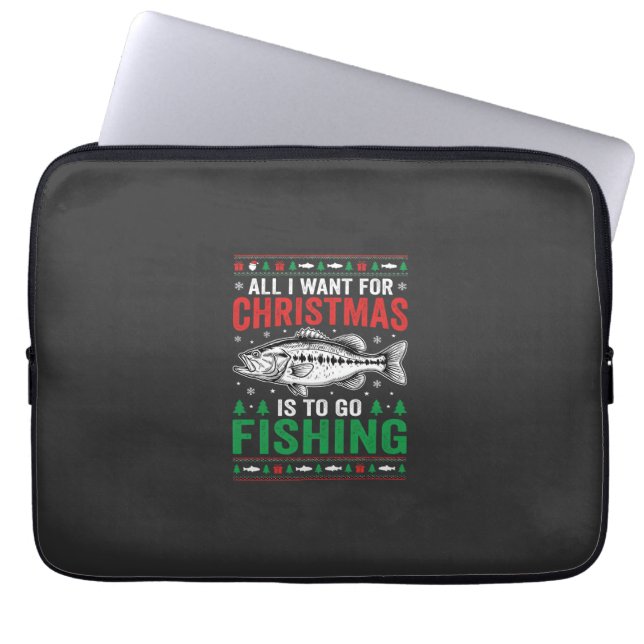 Capa Para Notebook Suéter Feio de Natal Pesca de Bass (Frente)