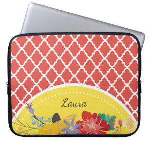 Capa Para Notebook Summer Fiesta Red Floral Quatrefoil Com Nome