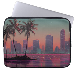 Capa Para Notebook Sunset de paisagem digital de onda digital retrora