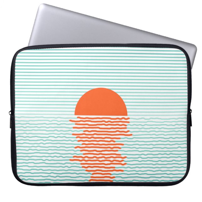 Capa Para Notebook Sunset no oceano - fundo striped. artsuns da linha (Frente)
