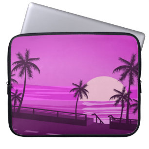 Capa Para Notebook Sunset, oceano, noite, palmeiras, orla marítima,