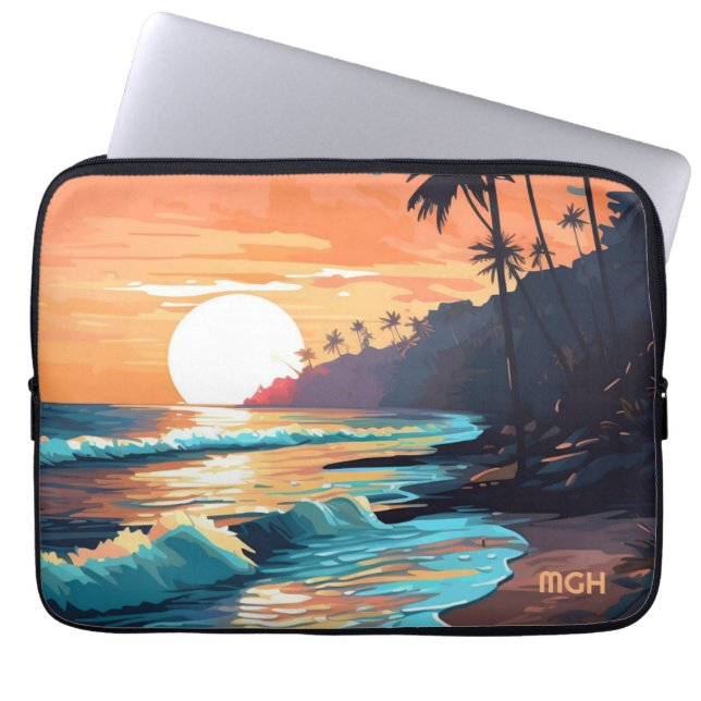 Capa Para Notebook Sunset Tropical Beach do Monograma personalizado (Frente)