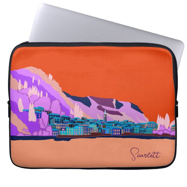 Capa Para Notebook Sunset Varenna Como Itália Ilustração Viagem (Frente)