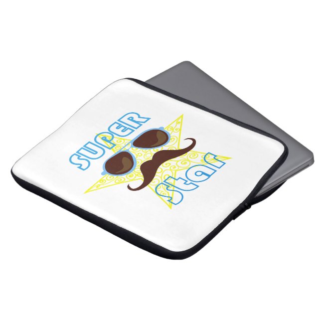 Capa Para Notebook Super Star with sunglasses and mustache (Frente Topo)