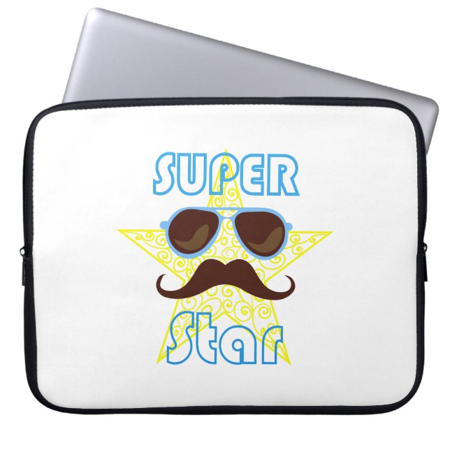 Capa Para Notebook Super Star with sunglasses and mustache (Frente)