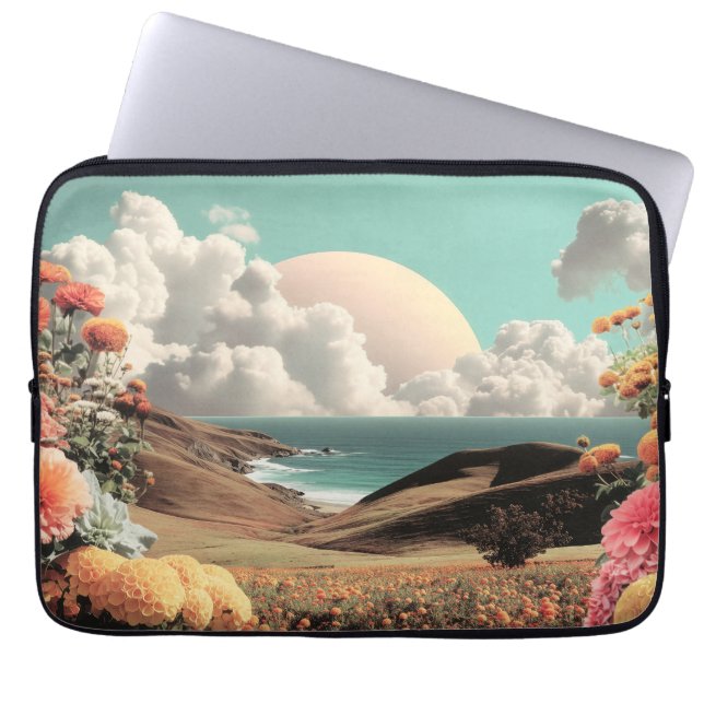 Capa Para Notebook Surreal Coastal Landscape With Flowers And Clouds (Frente)