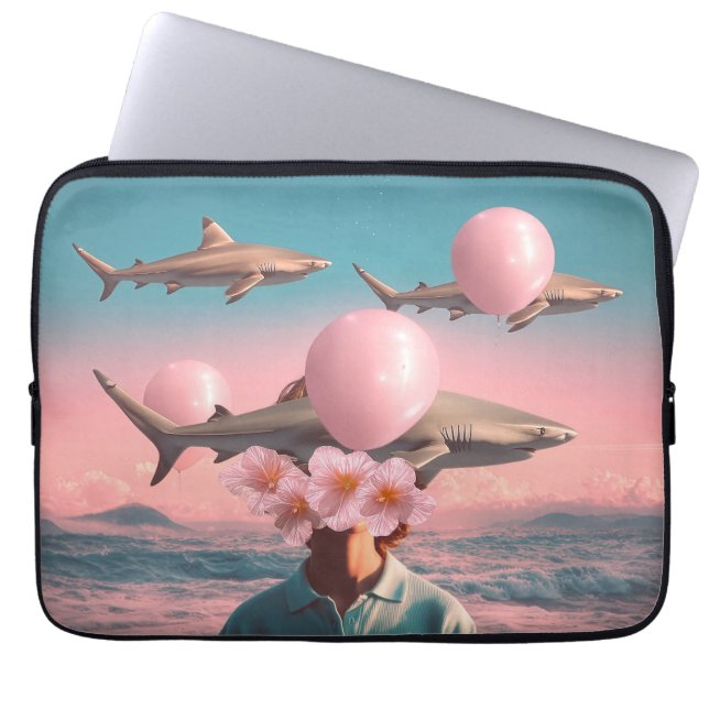 Capa Para Notebook Surreal Dreamscape with Sharks and Balloons (Frente)
