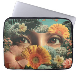 Capa Para Notebook Surreal Eyes and Flowers with Butterflies