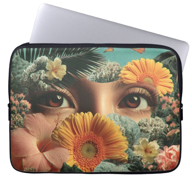 Capa Para Notebook Surreal Eyes and Flowers with Butterflies (Frente)