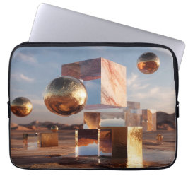 Capa Para Notebook Surreal Geometric Composition With Golden Spheres