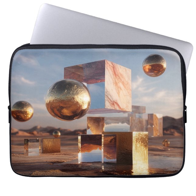 Capa Para Notebook Surreal Geometric Composition With Golden Spheres (Frente)