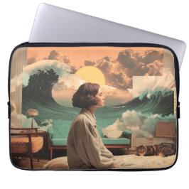 Capa Para Notebook Surreal Interior With Woman and Cat