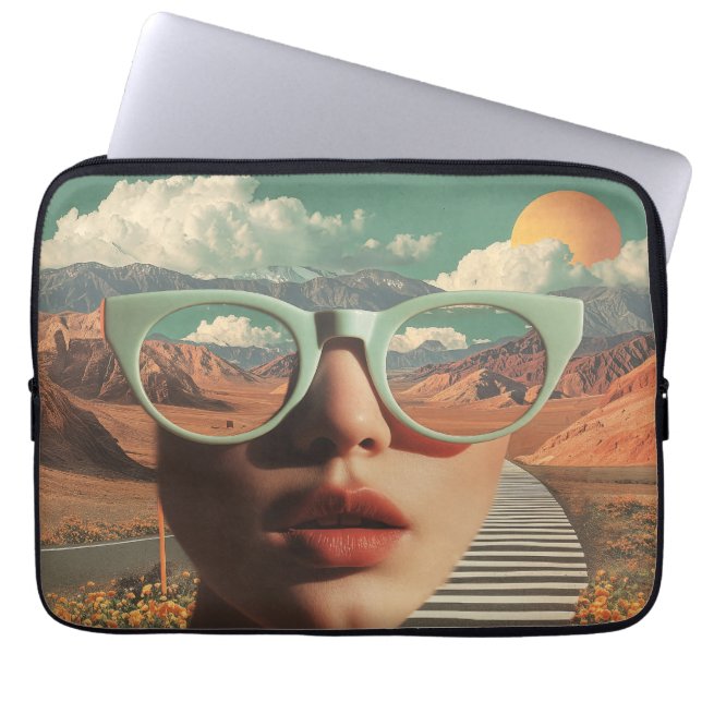 Capa Para Notebook Surreal Portrait With Glasses Reflecting Desert (Frente)