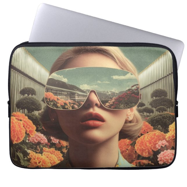 Capa Para Notebook Surreal Portrait With Sunglasses Reflecting Flower (Frente)