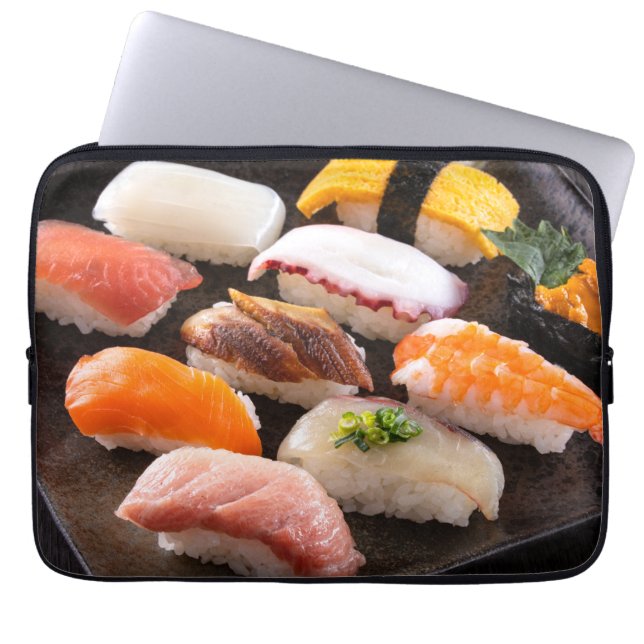 Capa Para Notebook Sushi Symphony – Vibrant Nigiri Art Laptop Sleeve (Frente)