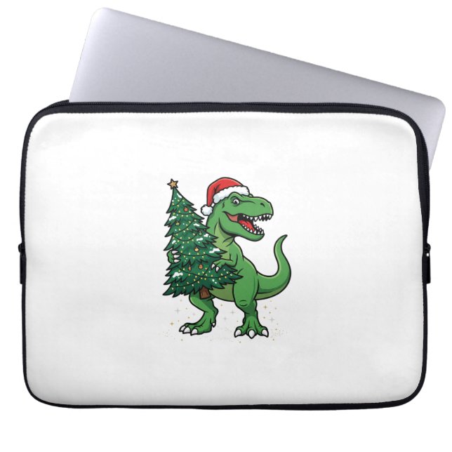 Capa Para Notebook T-Rex de Natal Carregando Árvore de Natal (Frente)