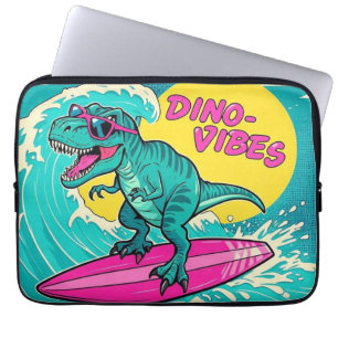 Capa Para Notebook T-Rex vestindo óculos de sol e cavalgando um néon