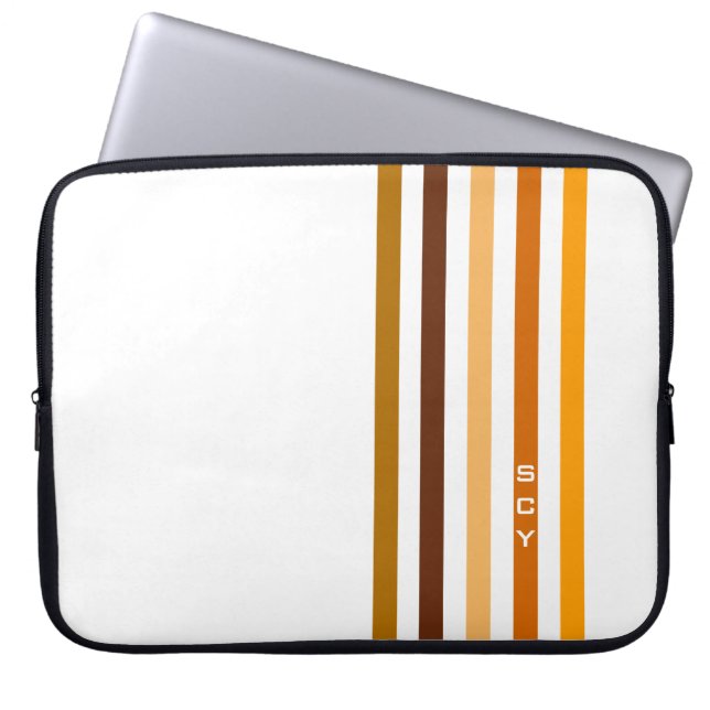 Capa Para Notebook Tan Brown Orange Vertical Stripes Monograma (Frente)