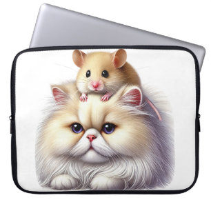 CAPA PARA NOTEBOOK TAN E GATO PERSO BRANCO COM CAMARÃO MARAVILHOSO
