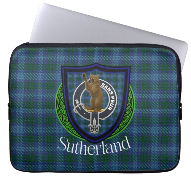 Capa Para Notebook Tartan e Brasão do Clã Escocês Sutherland (Frente)