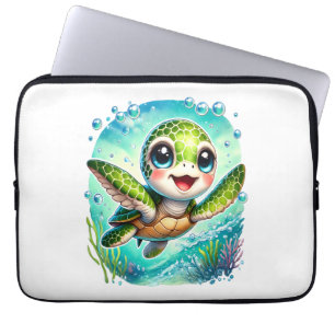 Capa Para Notebook Tartaruga-bebê-branca a nadar no oceano