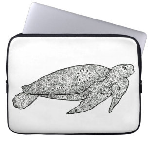 Capa Para Notebook Tartaruga de mar floral artística ilustrada mão