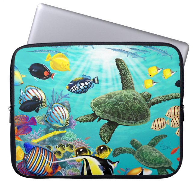 Capa Para Notebook Tartaruga de mar tropical havaiana dos peixes da (Frente)