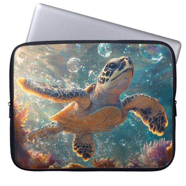 Capa Para Notebook Tartaruga do Mar do Bebê Cura com Bolhas (Frente)