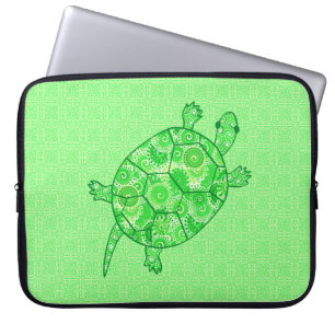 Capa Para Notebook Tartaruga do redemoinho do Fractal - limão e verd