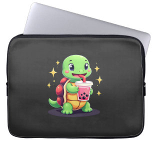 Capa Para Notebook Tartaruga fofa bebendo boba. Tartarugas Boba Engra