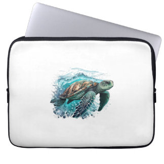 Capa Para Notebook Tartaruga Marinha Elegante Nadando No Oceano Azul