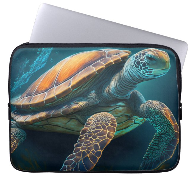 Capa Para Notebook Tartaruga Marinha Nadando no Oceano (Frente)