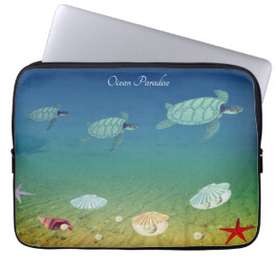 Capa Para Notebook Tartarugas marinhas nadando, conchas e pérolas