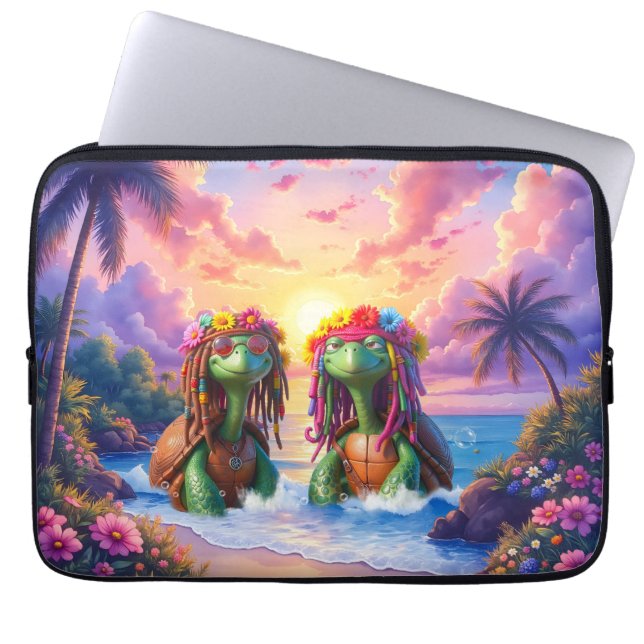 Capa Para Notebook Tartarugas Reggae – Vibrações da Ilha para Sempre. (Frente)