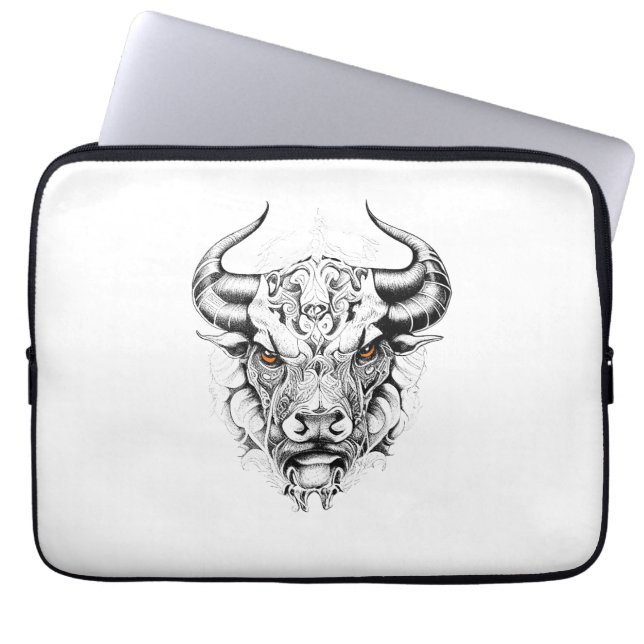 Capa Para Notebook Tatuagem De Arte Com Ilustração Animal Touro (Frente)