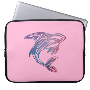 Capa Para Notebook Tatuagem de Baleia Orca Roxa Rosa