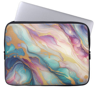 Capa Para Notebook Teal Aqua Azul Púrpura Cor-de-rosa Dourado Mármaco