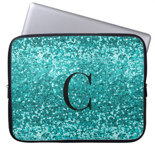 Capa Para Notebook Teal Aqua Turquoise Glitter Sparkle Monograma