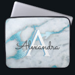 Capa Para Notebook Teal Azul e Mármaco Branco Monograma<br><div class="desc">Mala de Laptop de Teal Azul e Mármore Branco Moderno e Elegante. Esse caso pode ser personalizado para incluir seu nome inicial e próprio. Se você quiser combinar itens,  contate o designer.</div>