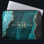 Capa Para Notebook Teal, Black and Gold Agate, DIY Name & Monogram<br><div class="desc">Teal,  Black and Gold Agate,  DIY Name & Monogram 
A Trendy design of Teal,  Black and Gold Agate. Personalize your name,  initials or message in gold and white text.</div>