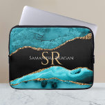 Capa Para Notebook Teal Black e Dourado Agate, DIY Name e Monograma V<br><div class="desc">Um design de Tendy de Teal,  Black e Dourado Agate. Personalize seu nome,  iniciais ou mensagem em texto em ouro e branco. Versão 3.</div>
