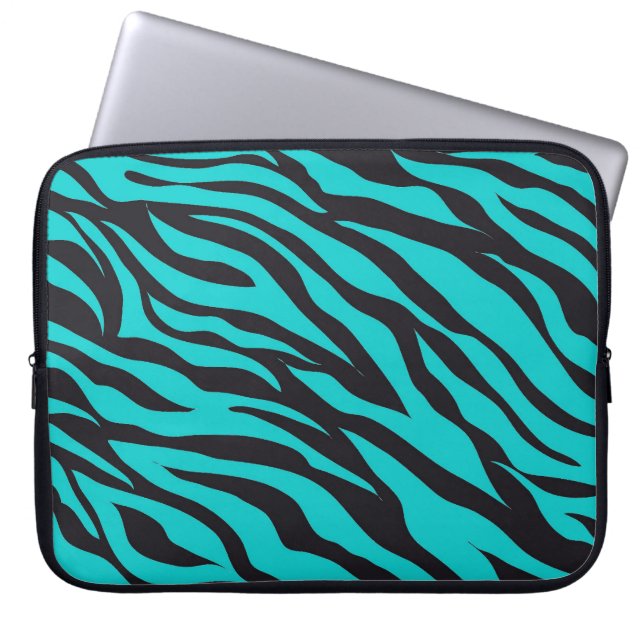Capa Para Notebook Teal Blue Zebra Stripes Animais Selvagens Imprime  (Frente)
