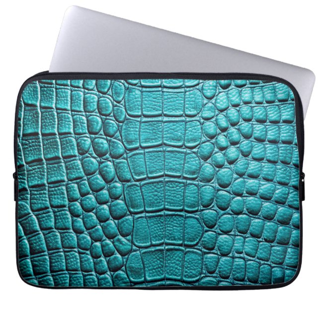 Capa Para Notebook Teal Crocodile Alligator Faux Leather Impressão (Frente)