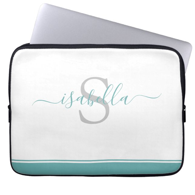 Capa Para Notebook Teal Moderno Simples Na moda Monograma (Frente)