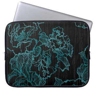 Capa Para Notebook Teal Peonies em Preto Elegante