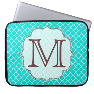 Capa Para Notebook Teal Quarterfoil Monograma Laptop inicial de 15"