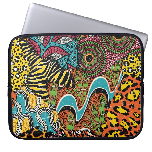 Capa Para Notebook Tecido Africano: Patchwork para animais selvagens. (Frente)