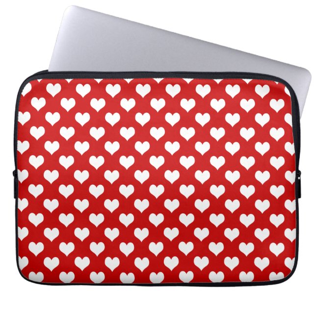 Capa Para Notebook Tecido com padrão de coração vermelho e branco (Frente)