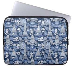 Capa Para Notebook Tecido com padrão de Toile Azul Parisiense
